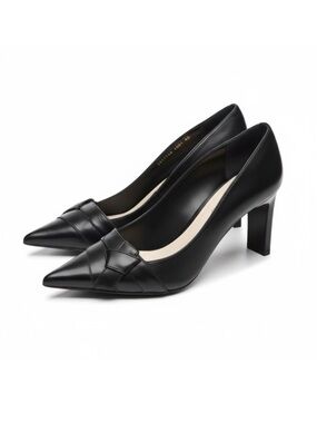 new Escada༄ Pointy Toe Bow Pumps ༄ Rectangle Shaped Mirror Heel༄ Black Leather